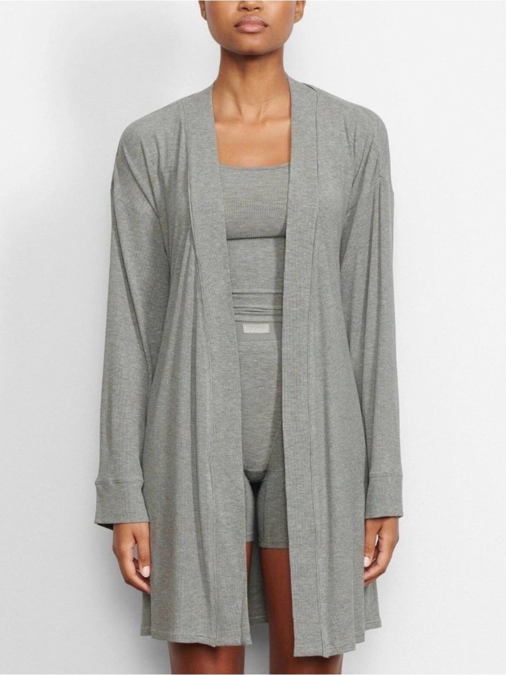 SKIMS Soft Lounge Short Robe Heather Gray Cozy Loungewear Women’s Medium